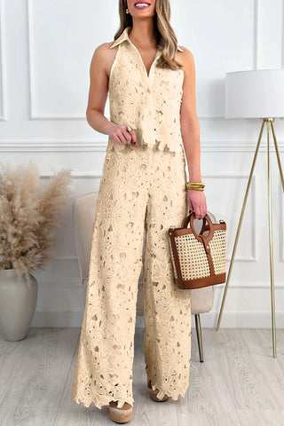 Floral Lace Wide-Leg Pants Set