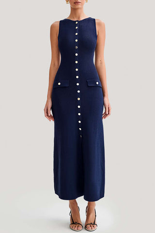 Sleeveless Button-Front Maxi Dress