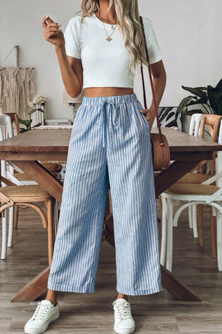 Striped Wide-Leg Casual Pants