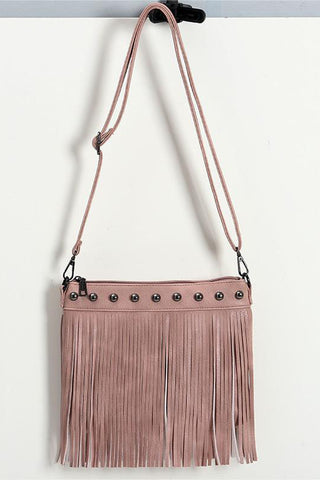 Fringe Crossbody Bag with Stud Accents