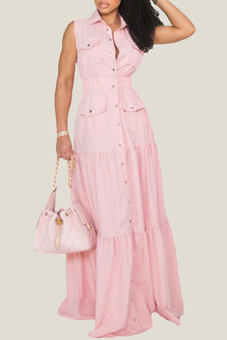 Button-Front Maxi Casual Dress