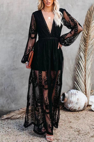 Lace Overlay Maxi Dress