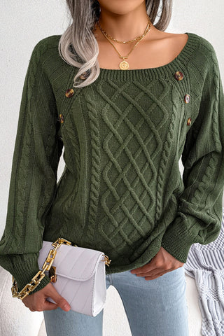 Cable Knit Button-Detail Sweater
