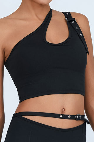 One-Shoulder Buckle Detail Crop Top