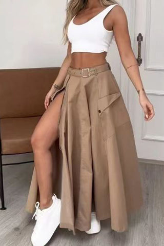 Belted Maxi Skirt with Side Slit