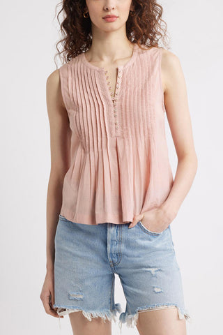 Sleeveless Pleated Blouse with Button Detail