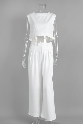 Sleeveless Crop Top and High-Waist Pants Set