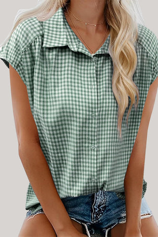 Gingham Check Button-Down T-Shirt