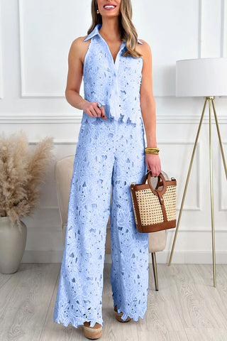 Floral Lace Wide-Leg Pants Set