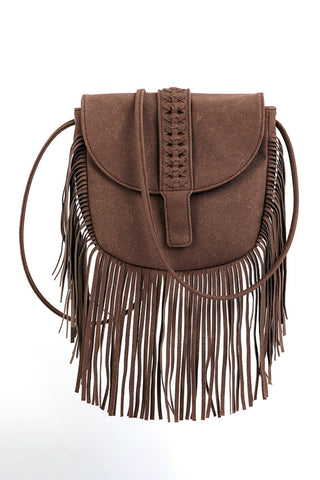 Fringe Shoulder Bag with Decorative Stitching