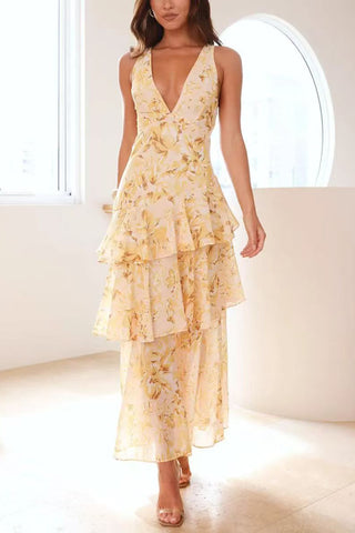 Floral Ruffle Layered Maxi Dress