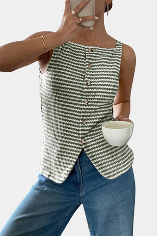 Button-Front Striped Tank Top