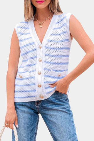 Striped Button-Front Cropped Tank Top