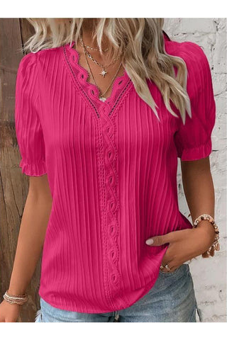 Lace-Trim Puff Sleeve T-Shirt