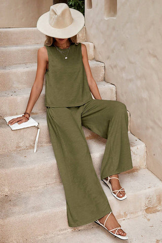 Sleeveless Wide-Leg Pants Set