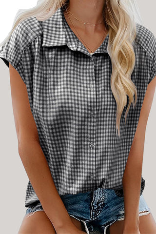 Gingham Check Button-Down T-Shirt