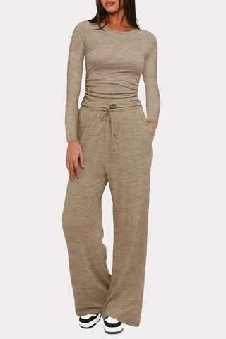 Long Sleeve Top and Wide-Leg Pants Set