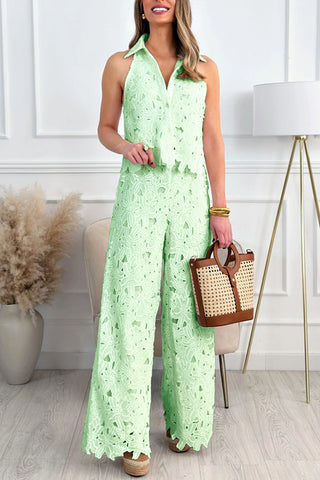 Floral Lace Wide-Leg Pants Set