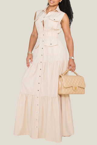 Button-Front Maxi Casual Dress