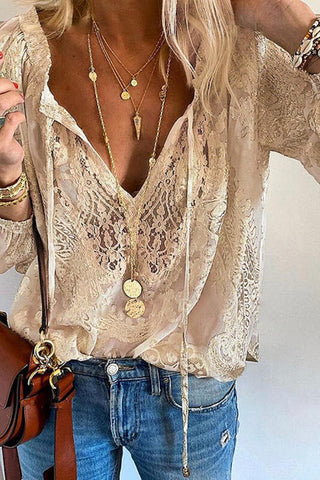 Elegant Lace V-Neck Blouse