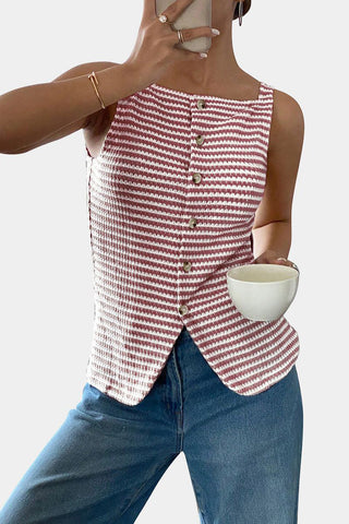 Button-Front Striped Tank Top