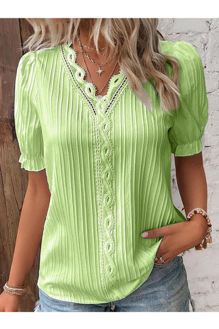 Lace-Trim Puff Sleeve T-Shirt