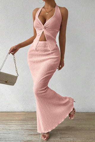 Halter Waist Tie Maxi Skirt Set