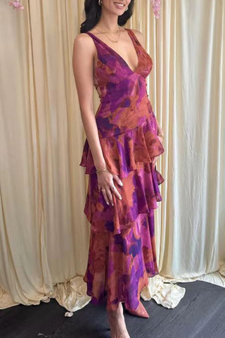 Floral Ruffle Layered Maxi Dress