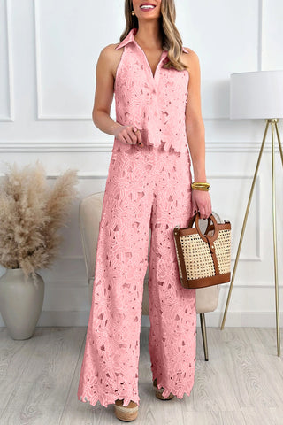 Floral Lace Wide-Leg Pants Set