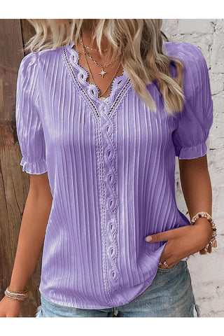 Lace-Trim Puff Sleeve T-Shirt