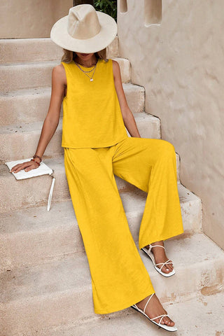 Sleeveless Wide-Leg Pants Set