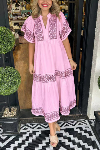 Patterned Tiered Casual Dress