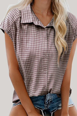 Gingham Check Button-Down T-Shirt