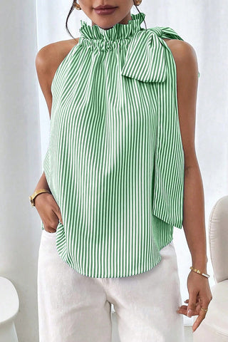 Striped Ruffle Tie-Shoulder Top
