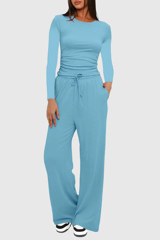 Long Sleeve Top and Wide-Leg Pants Set