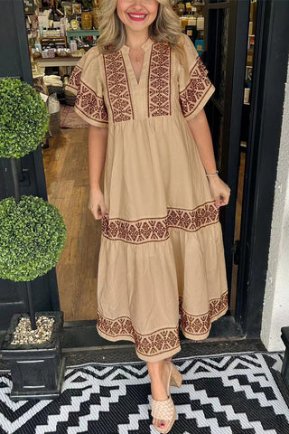 Patterned Tiered Casual Dress