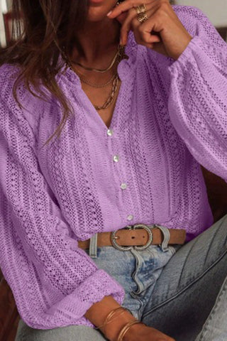 Lace Knit Button-Up Top