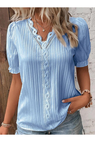 Lace-Trim Puff Sleeve T-Shirt