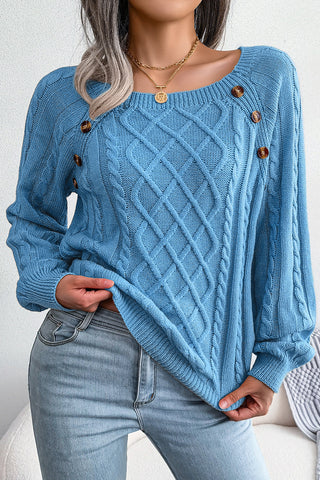 Cable Knit Button-Detail Sweater