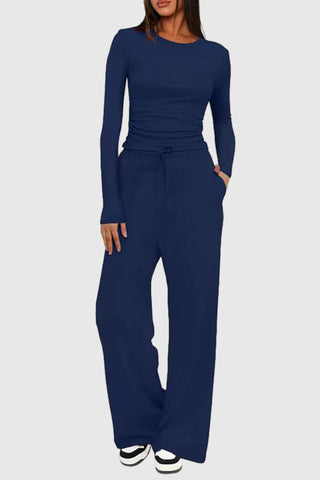 Long Sleeve Top and Wide-Leg Pants Set