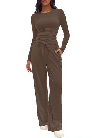 Long Sleeve Top and Wide-Leg Pants Set