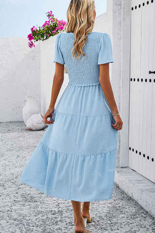 V-Neck Tiered Midi Dress