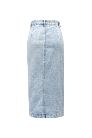Button Detail Denim Midi Skirt