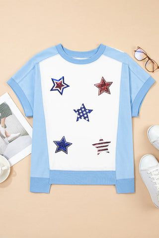 Star Patched Colorblock T Shirt