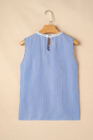 Striped Lace Trim Sleeveless Blouse