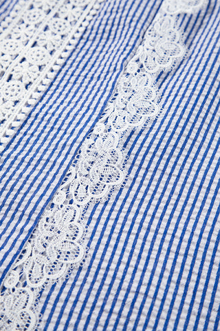 Striped Lace Trim Sleeveless Blouse