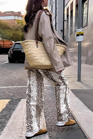 Snake Print Wide-Leg Casual Pants