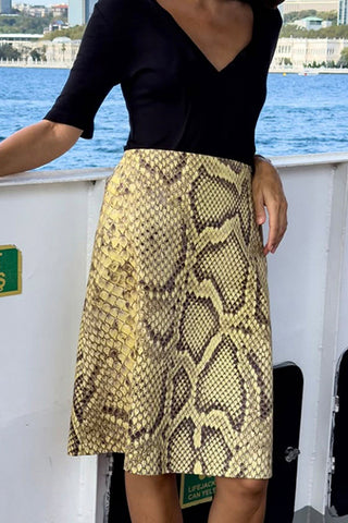 Snake-Print Midi Skirt