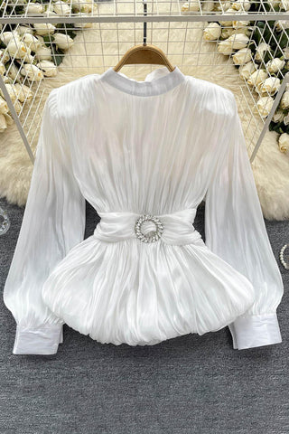 Elegant Pleated Blouse with Belt