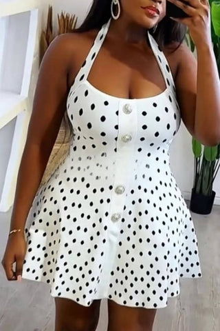 Polka Dot Button-Front Casual Dress